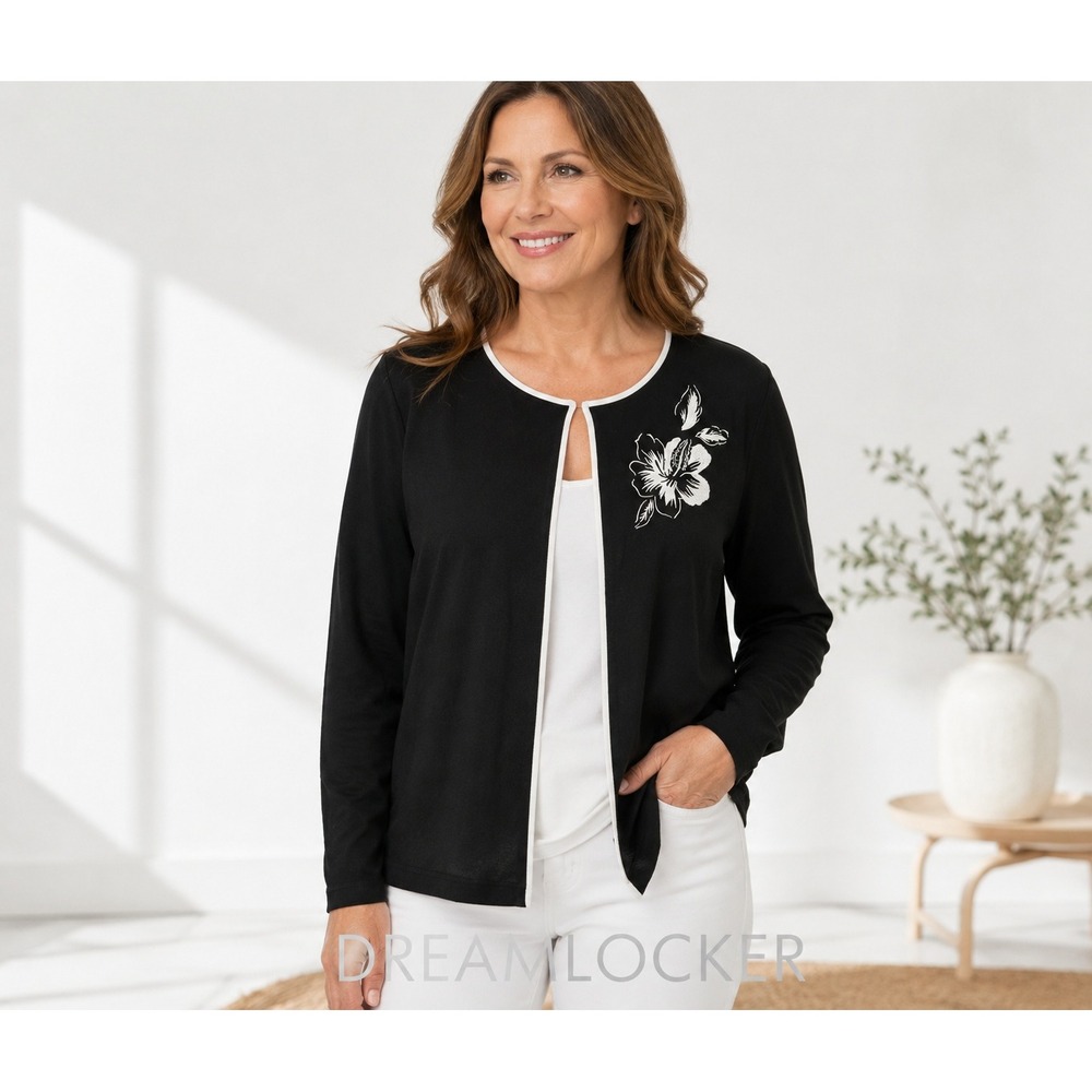 Alain Manoukian‎ Y2K Cardigan Small French Open Long Sleeve Floral Embroidered
